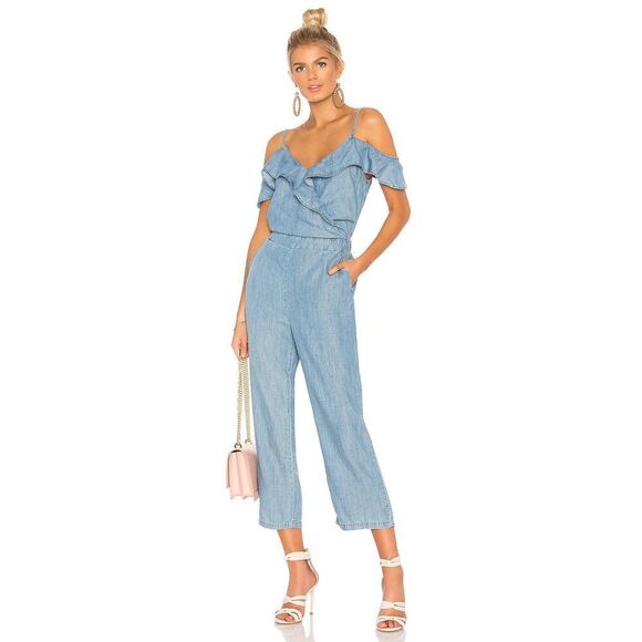 Anthropologie- Michael Stars Ruffled Open-Shoulder Jumpsuit - Picture 4 of 10